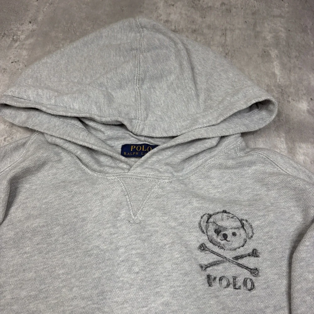 Polo Ralph Lauren Polo Bear Rowing Hoodie Mens S Gray Skull Crossbones Bleecker